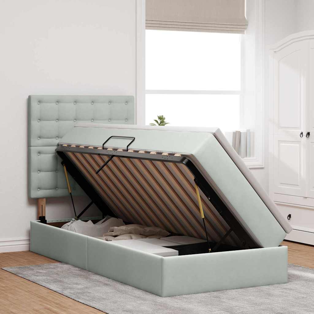 Aufbewahrungsbett mit Matratze Hellgrau 100 x 200 cm Samt