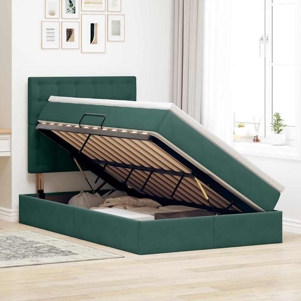 Aufbewahrungsbett mit Matratze Dunkelgrün 120 x 200 cm Samt