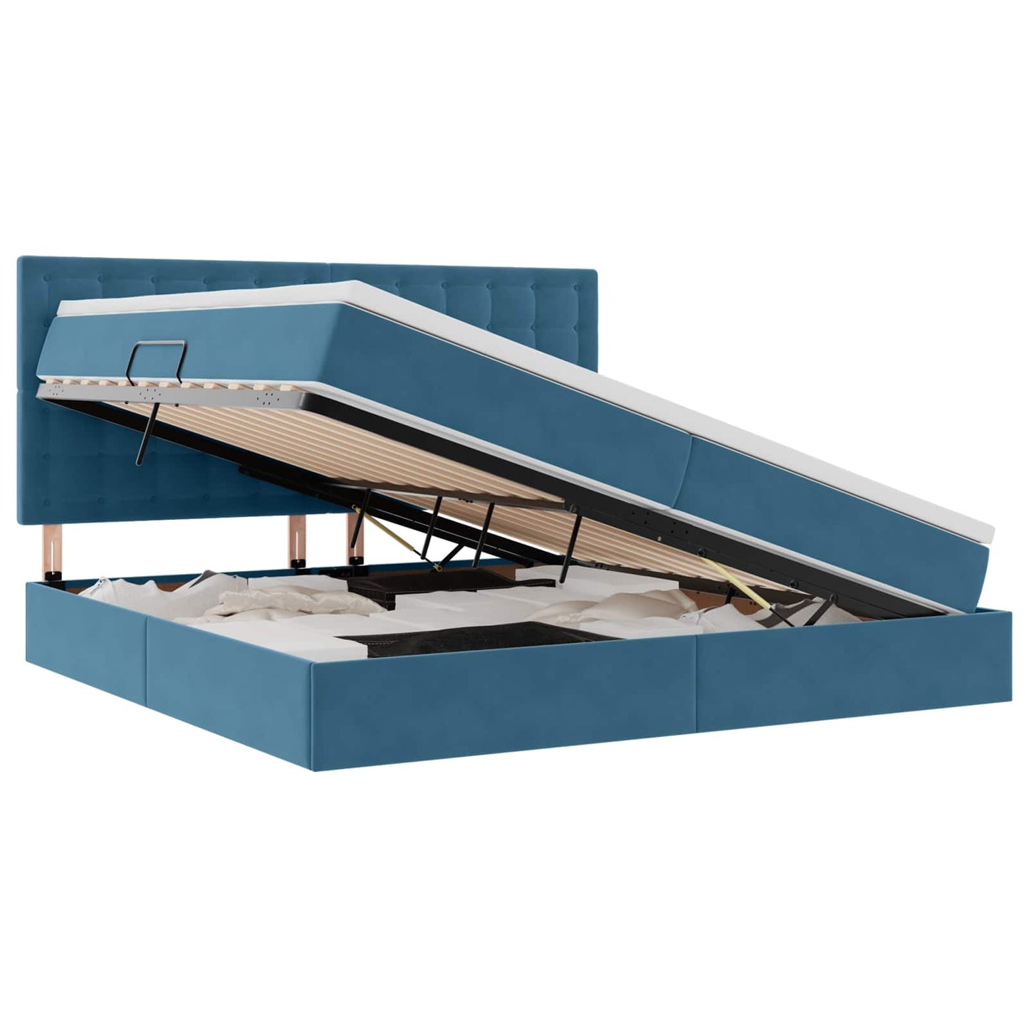 Aufbewahrungsbett mit Matratze Dunkelblau 200 x 200 cm Samt