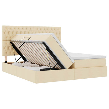 Aufbewahrungsbett mit Matratze Creme 200 x 200 cm Kunstleder
