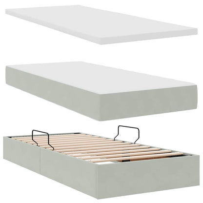 Aufbewahrungsbett mit Matratze Hellgrau 180 x 200 cm Samt