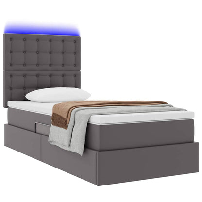 Bett mit Stauraum und LED mit LED Grau 90 x 190 cm Kunstleder
