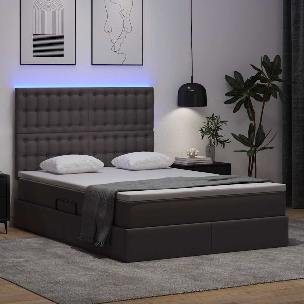 Bett mit Stauraum und LED mit LED Grau 140 x 190 cm Kunstleder