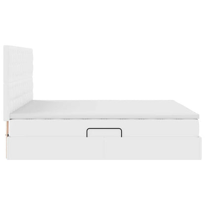 Bett mit Stauraum und LED Reinweiß 160 x 200 cm Kunstleder