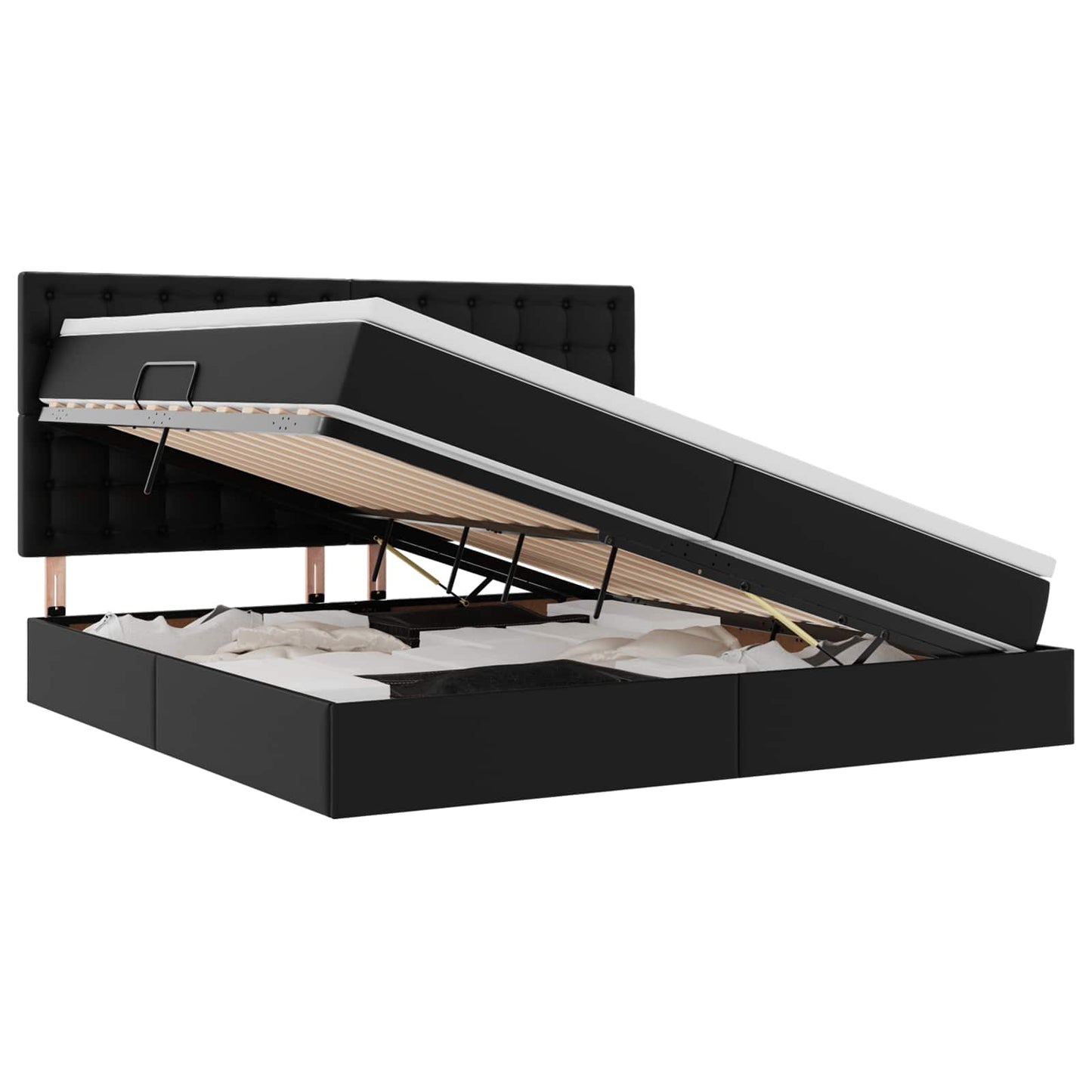 Bett mit Stauraum und LED Schwarz 200 x 200 cm Kunstleder