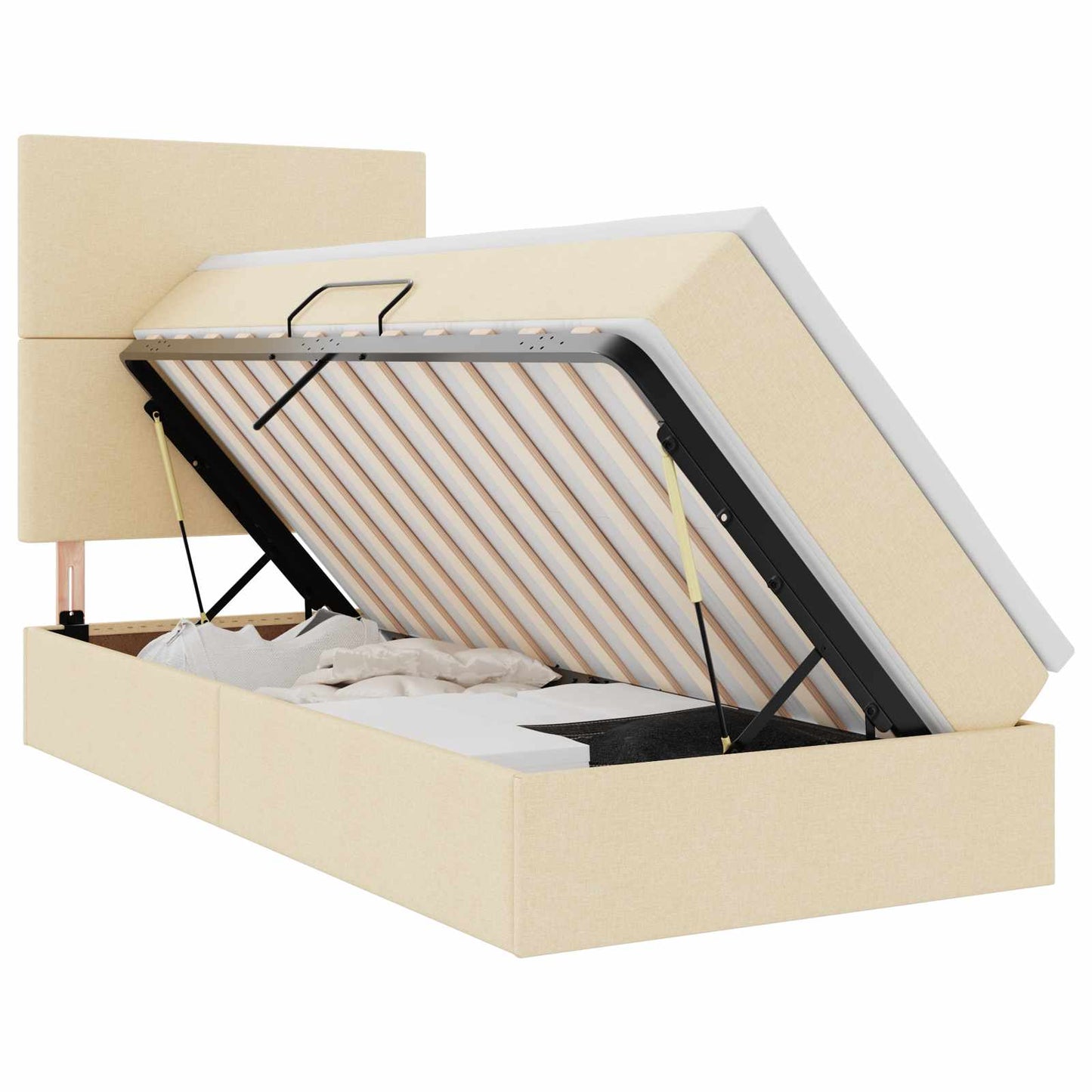 Bett mit Stauraum und LED mit LED Creme 100 x 200 cm Polyester