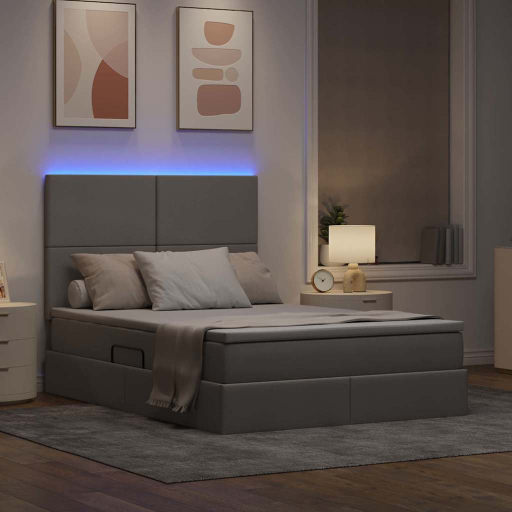 Bett mit Stauraum und LED mit LED Taupe 140 x 190 cm Polyester