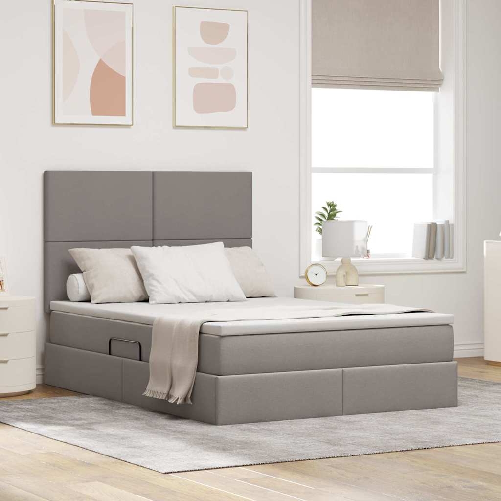Bett mit Stauraum und LED mit LED Taupe 140 x 190 cm Polyester