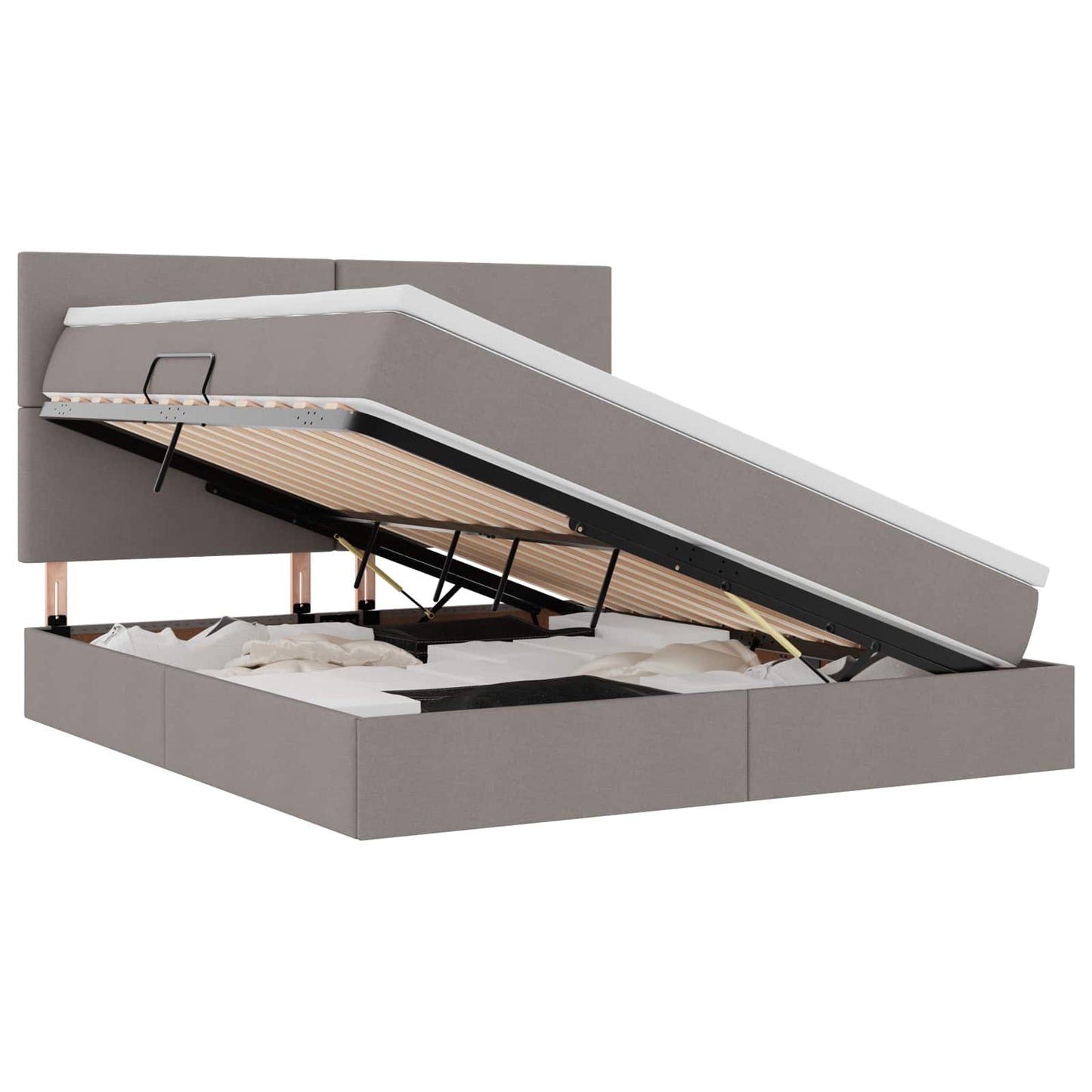 Bett mit Stauraum und LED mit LED Taupe 160 x 200 cm Polyester