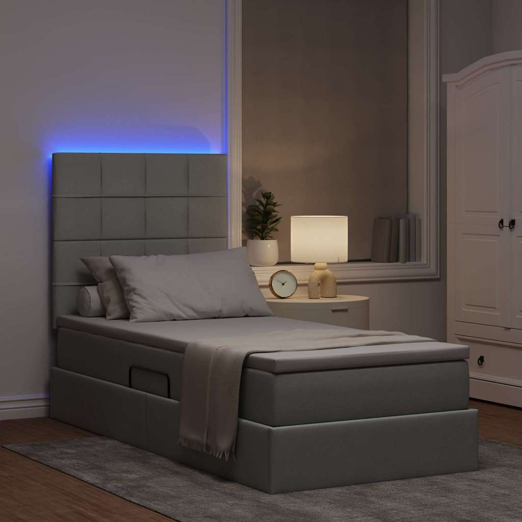 Bett mit Stauraum und LED Hellgrau 90 x 190 cm Polyester