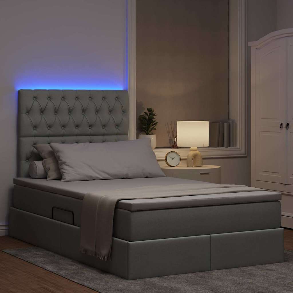 Bett mit Stauraum und LED Hellgrau 120 x 190 cm Polyester