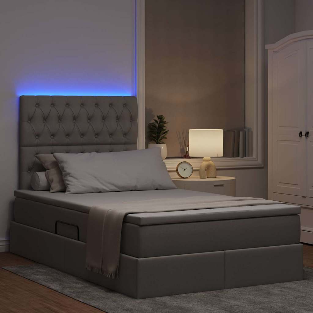 Bett mit Stauraum und LED mit LED Taupe 120 x 200 cm Polyester