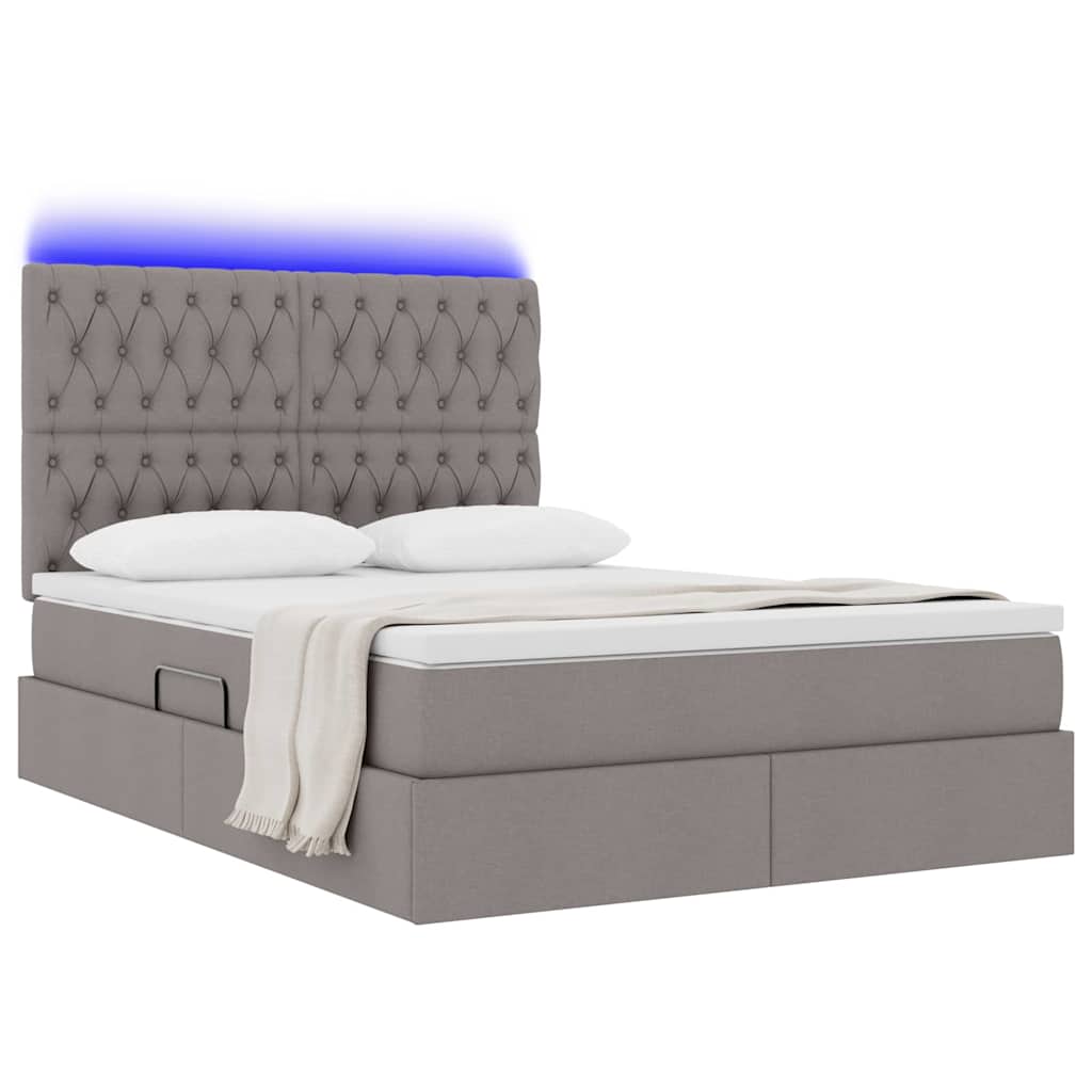 Bett mit Stauraum und LED mit LED Taupe 140 x 190 cm Polyester