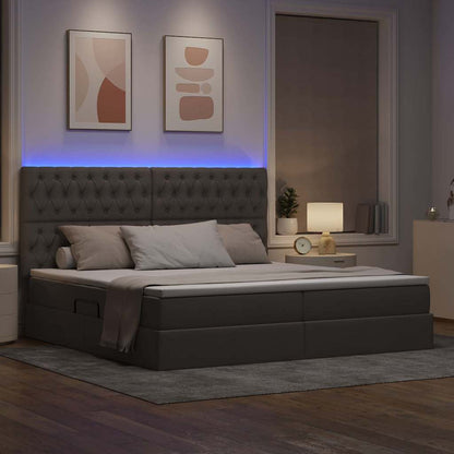 Bett mit Stauraum und LED mit LED Taupe 200 x 200 cm Polyester