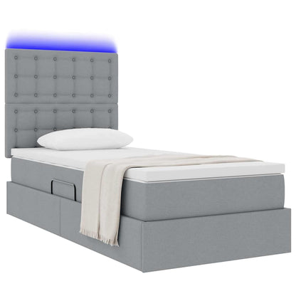 Bett mit Stauraum und LED Hellgrau 90 x 200 cm Polyester
