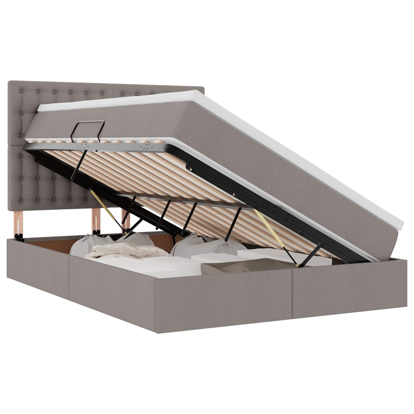 Bett mit Stauraum und LED mit LED Taupe 140 x 190 cm Polyester