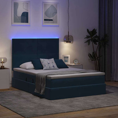 Bett mit Stauraum und LED mit LED Dunkelblau 140 x 190 cm Samt