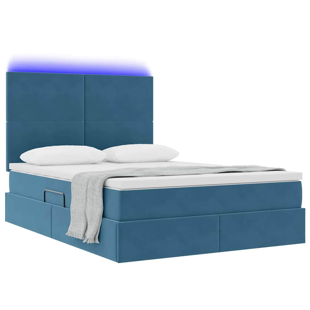 Bett mit Stauraum und LED mit LED Dunkelblau 140 x 190 cm Samt