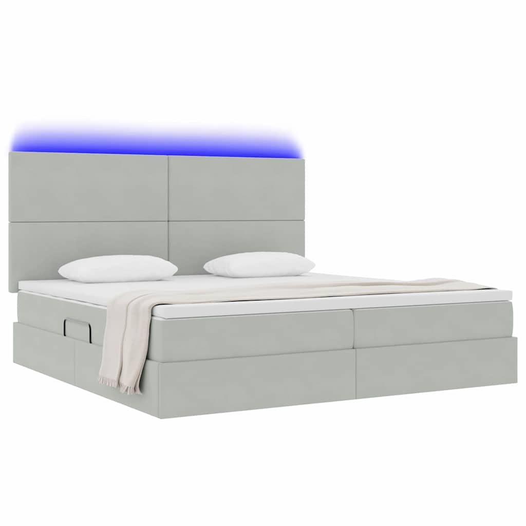 Bett mit Stauraum und LED mit LED Hellgrau 200 x 200 cm Samt