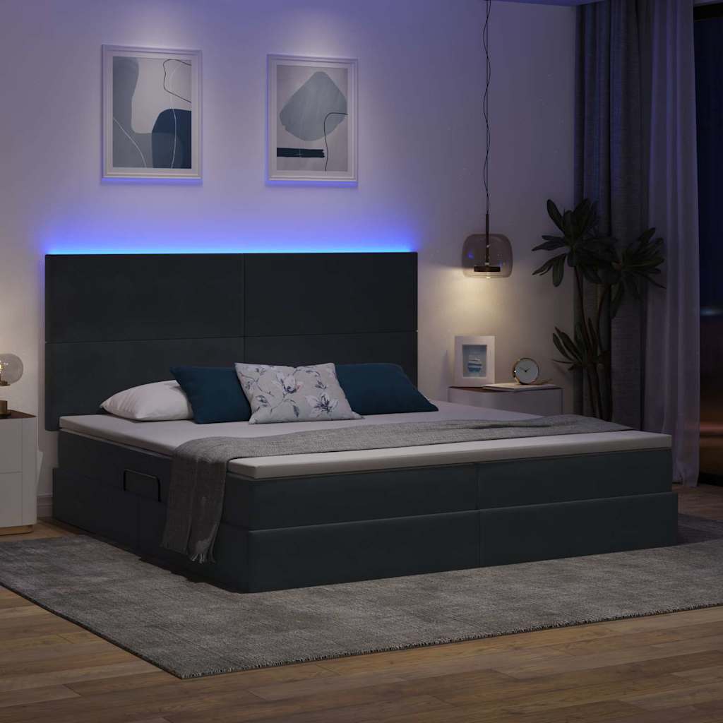 Bett mit Stauraum und LED mit LED Dunkelgrau 200 x 200 cm Samt