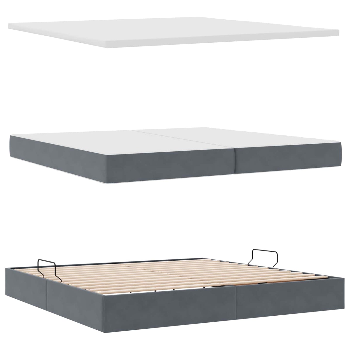 Bett mit Stauraum und LED mit LED Dunkelgrau 200 x 200 cm Samt