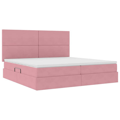 Bett mit Stauraum und LED mit Matratze Rosa 200 x 200 cm Samt