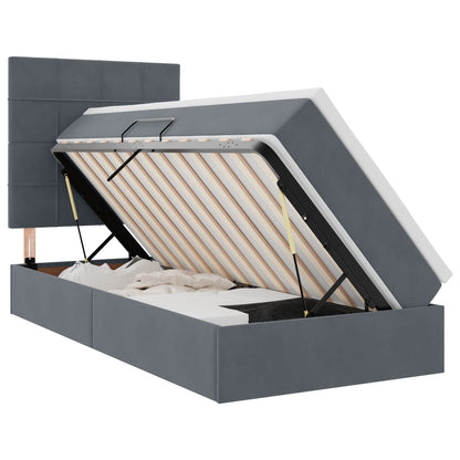 Bett mit Stauraum und LED mit LED Dunkelgrau 90 x 190 cm Samt