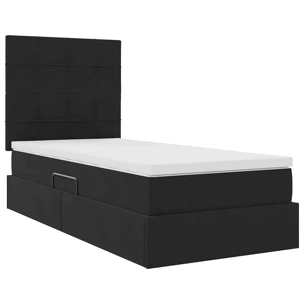 Bett mit Stauraum und LED mit Matratze Schwarz 90 x 200 cm Samt