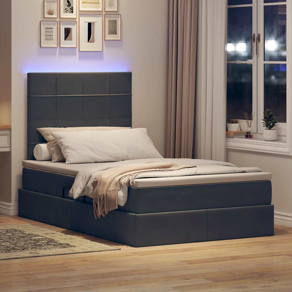 Bett mit Stauraum und LED mit LED Dunkelgrau 120 x 190 cm Samt