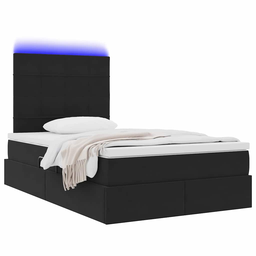 Bett mit Stauraum und LED mit LED Schwarz 120 x 200 cm Samt