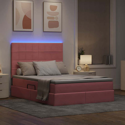 Bett mit Stauraum und LED mit Matratze Rosa 140 x 200 cm Samt