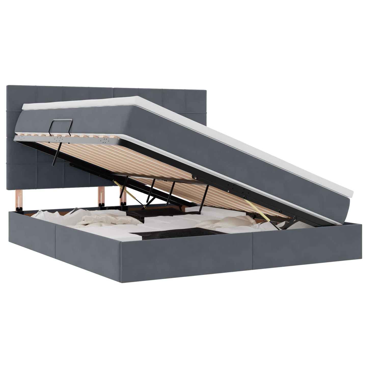 Bett mit Stauraum und LED mit LED Dunkelgrau 160 x 200 cm Samt