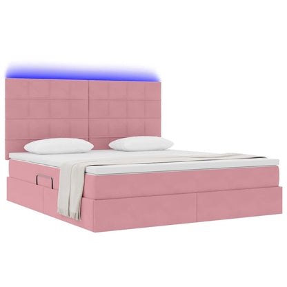 Bett mit Stauraum und LED mit Matratze Rosa 180 x 200 cm Samt