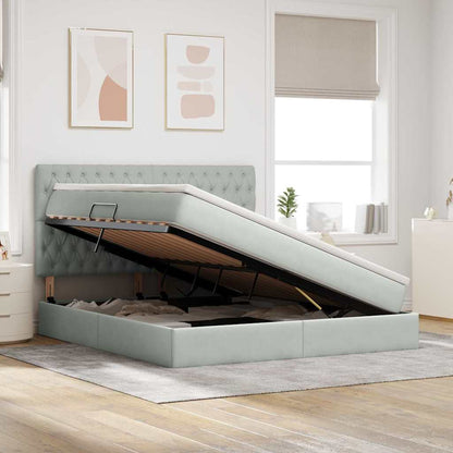 Bett mit Stauraum und LED mit LED Hellgrau 180 x 200 cm Samt