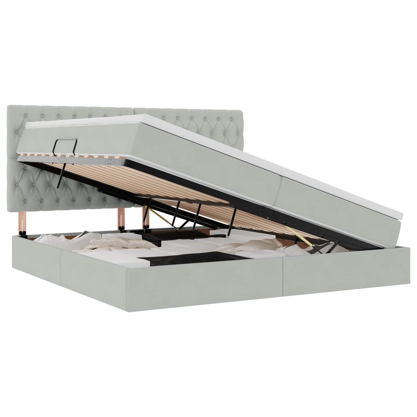 Bett mit Stauraum und LED mit LED Hellgrau 200 x 200 cm Samt