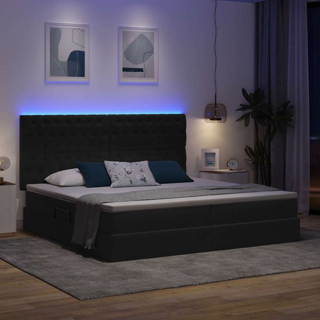 Bett mit Stauraum und LED mit LED Dunkelgrau 200 x 200 cm Samt