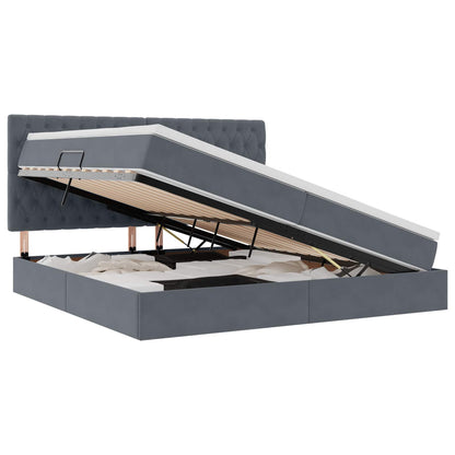 Bett mit Stauraum und LED mit LED Dunkelgrau 200 x 200 cm Samt