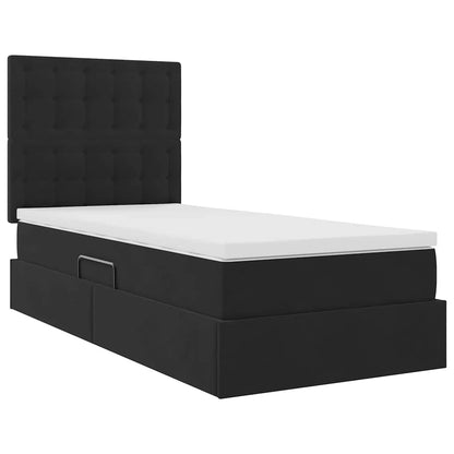 Bett mit Stauraum und LED mit Matratze Schwarz 90 x 200 cm Samt