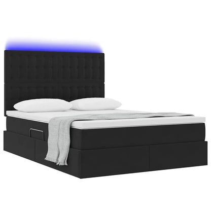 Bett mit Stauraum und LED mit LED Schwarz 140 x 190 cm Samt