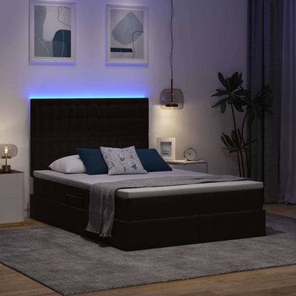 Bett mit Stauraum und LED mit LED Schwarz 140 x 200 cm Samt