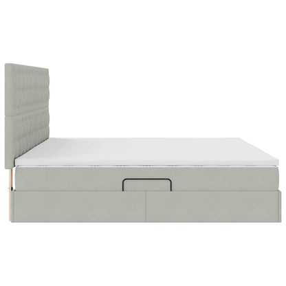 Bett mit Stauraum und LED mit LED Hellgrau 200 x 200 cm Samt