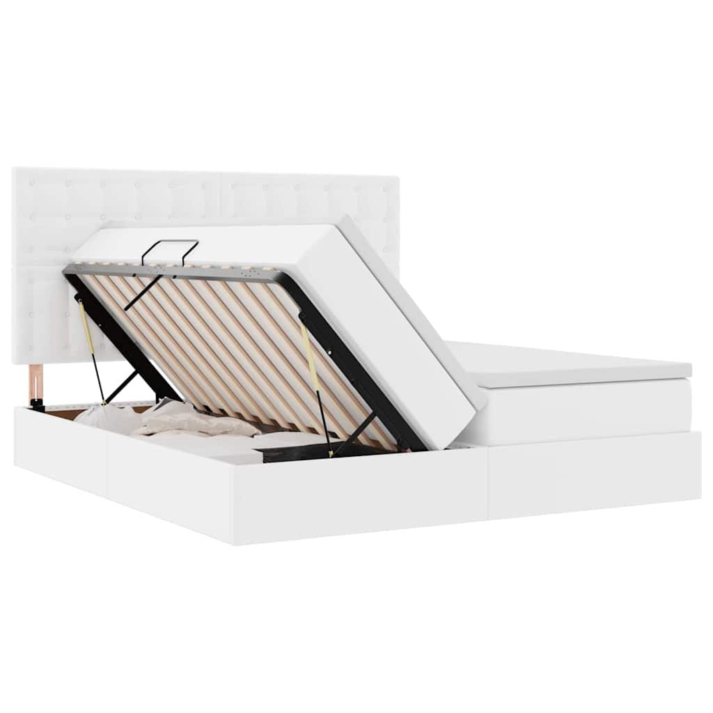 Bett mit Stauraum und LED Reinweiß 180 x 200 cm Kunstleder
