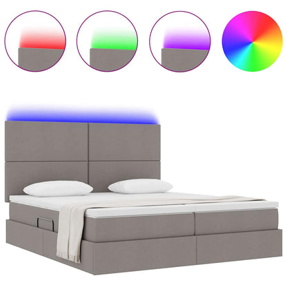 Bett mit LED-Lichtleisten mit Kopfteil Taupe 200 x 200 cm Stoff