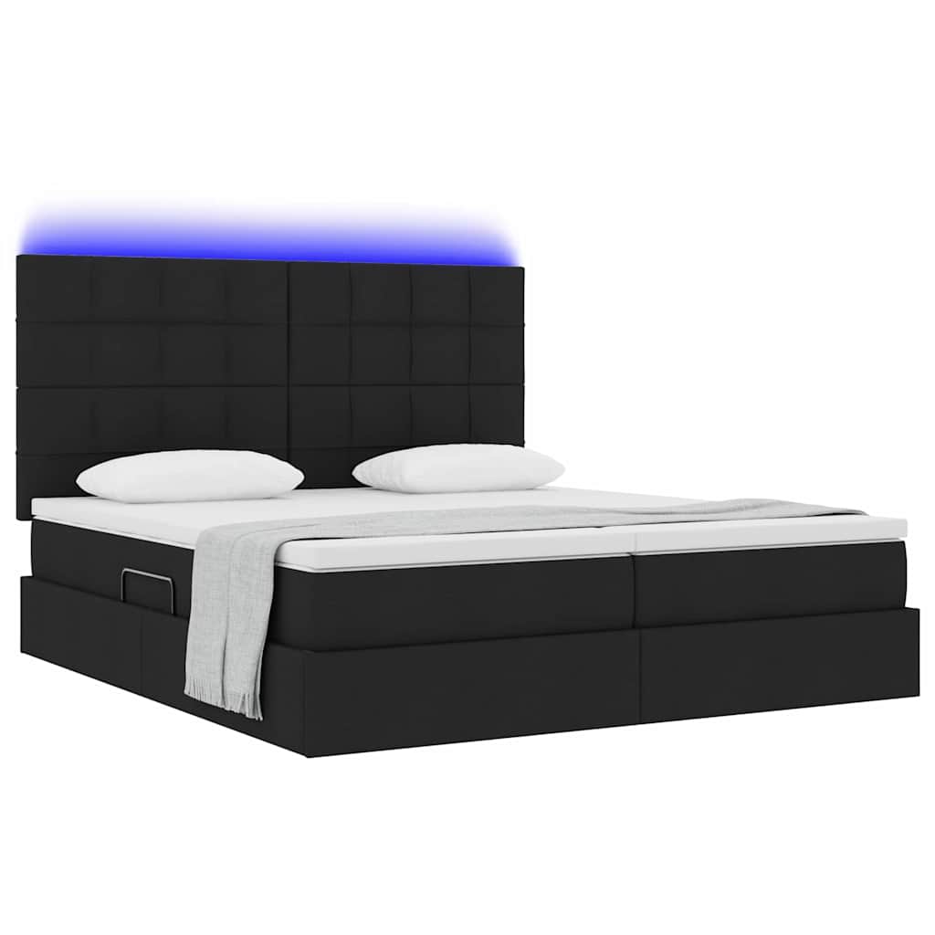 Bett mit LED-Lichtleisten Schwarz 180 x 200 cm Stoff