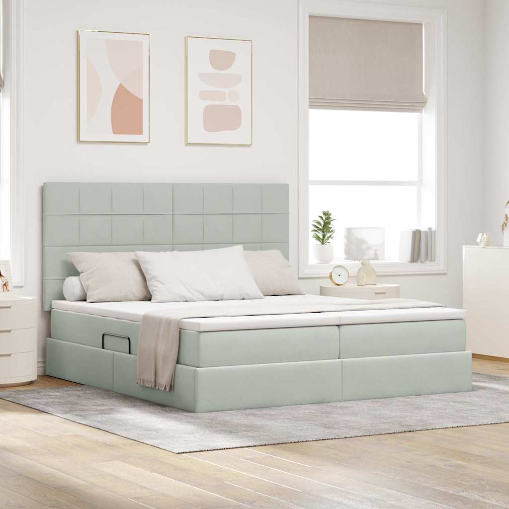 Bett mit LED-Lichtleisten Hellgrau 180 x 200 cm Samt