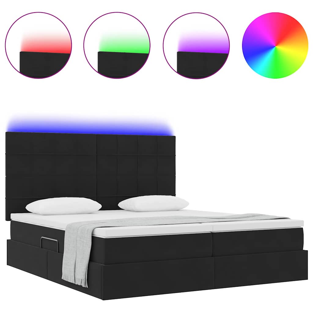 Bett mit LED-Lichtleisten Schwarz 200 x 200 cm Samt