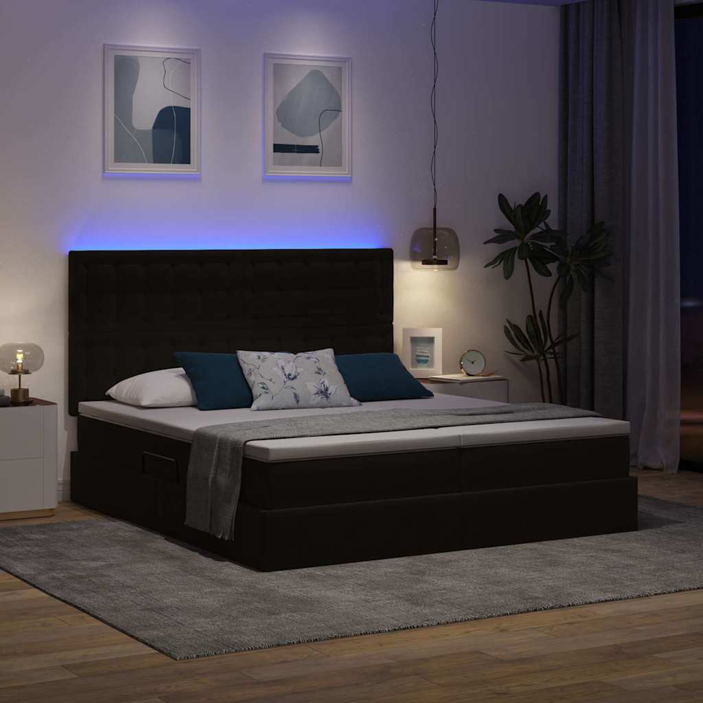 Bett mit LED-Lichtleisten Schwarz 200 x 200 cm Samt