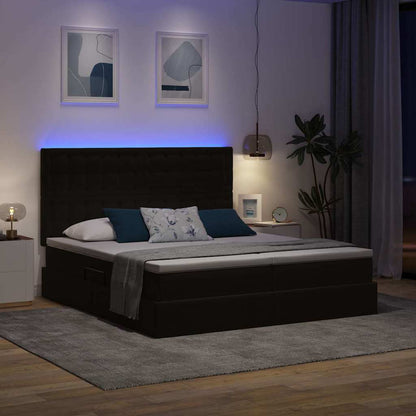 Bett mit LED-Lichtleisten Schwarz 200 x 200 cm Samt