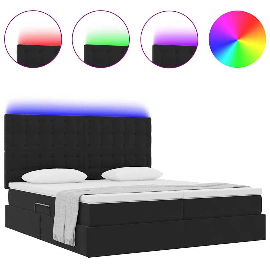 Bett mit LED-Lichtleisten Schwarz 200 x 200 cm Samt