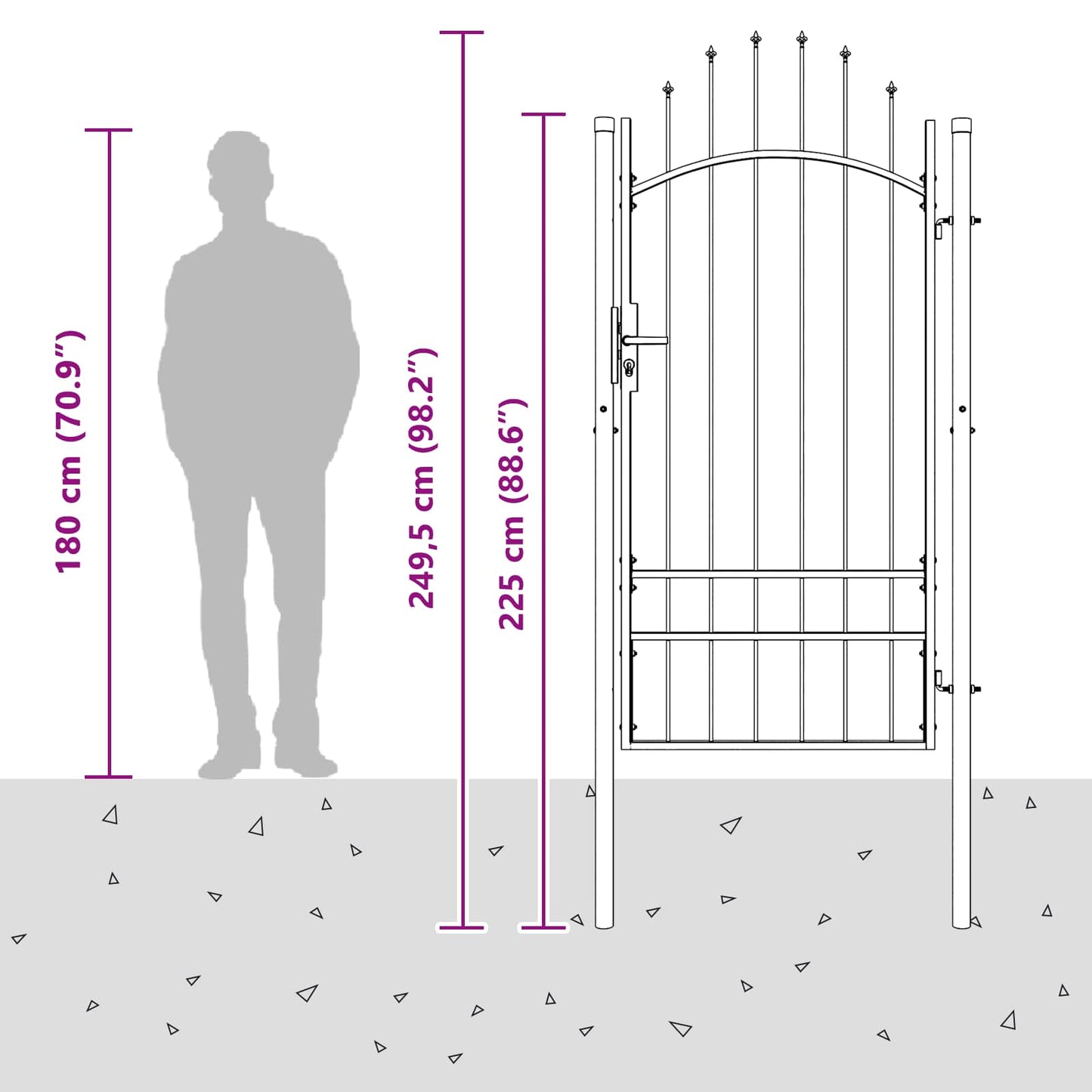 Gartentor mit Schloss Grau 200 x 100 cm Stahl